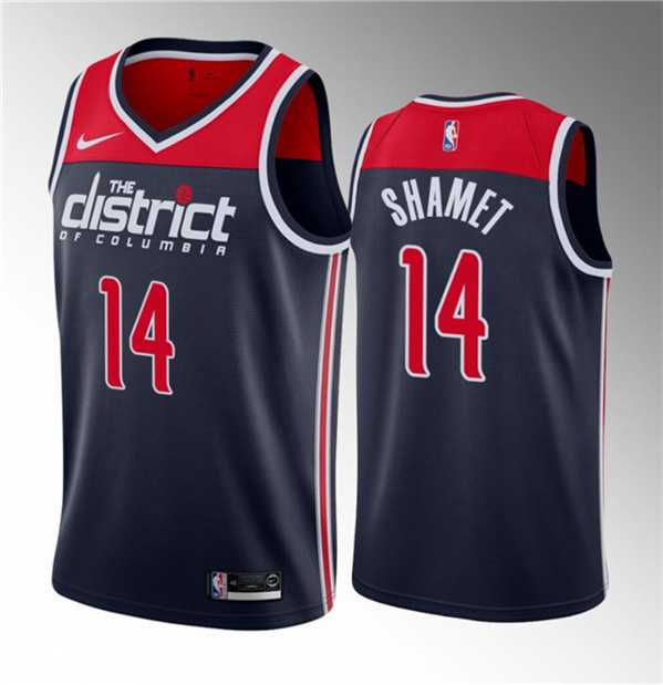 Mens Washington Wizards #14 Landry Shamet Navy 2023 Draft Statement Edition Stitched Jersey